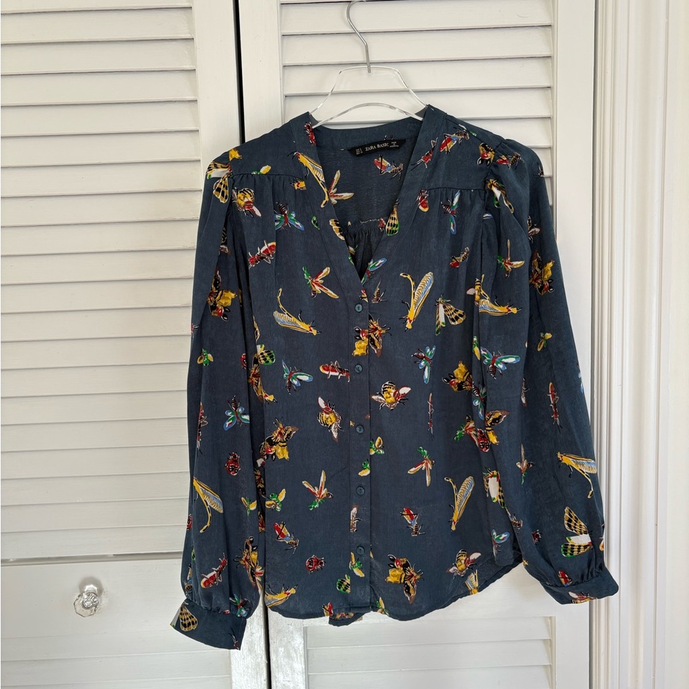 Zara Basic Blue Printed Blouse
